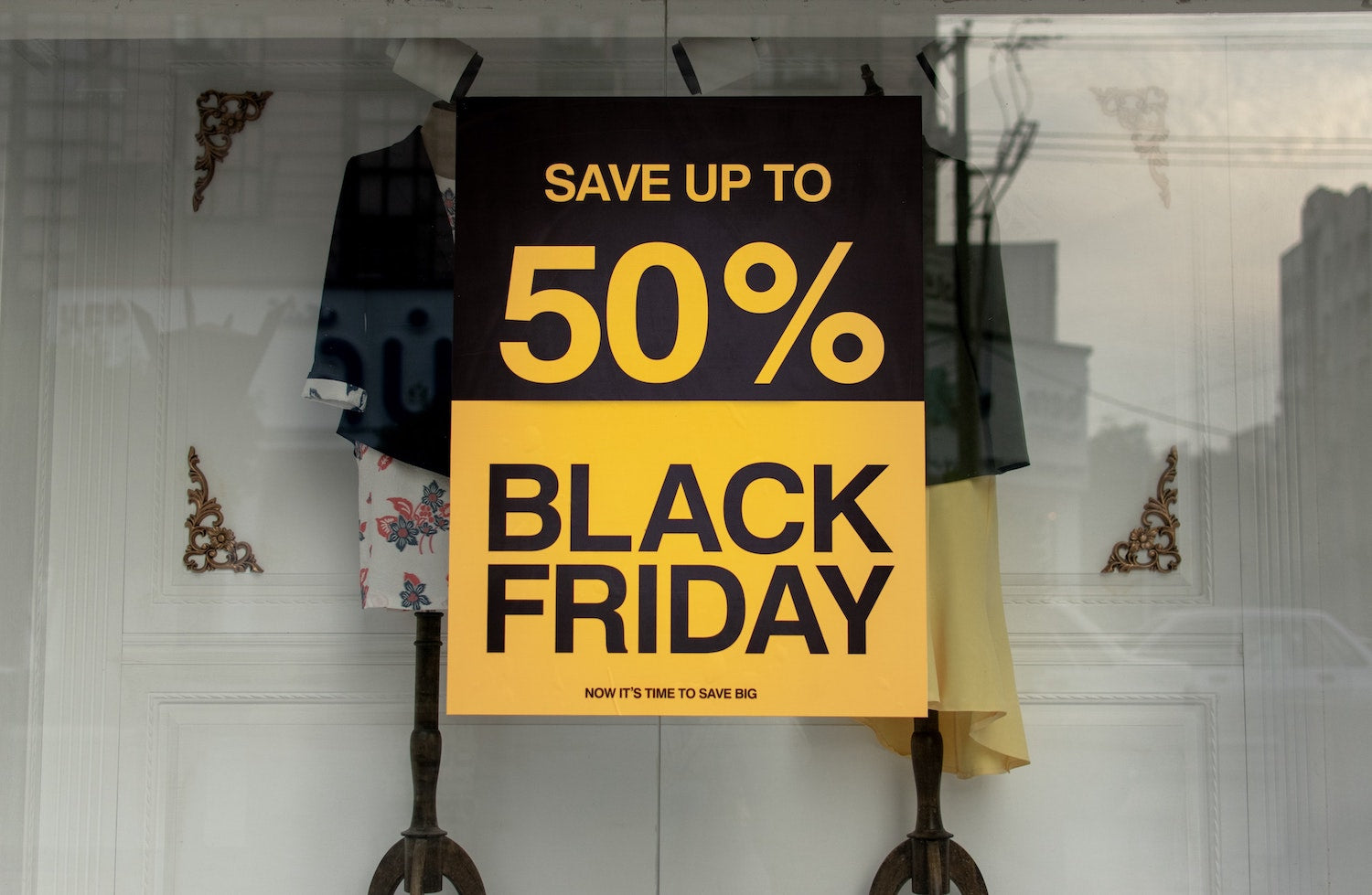 Black Friday sale in shop window.